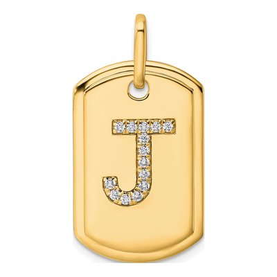 14K Yellow Gold 1/6 ct tw Diamond Dog Tag Initial J Charm